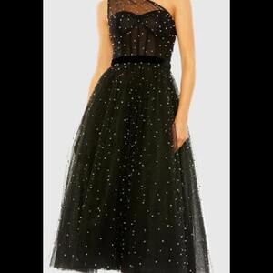 (Gb20) NWT Mac Duggal One Shoulder Pearl Beaded Midi Ballgown, 12